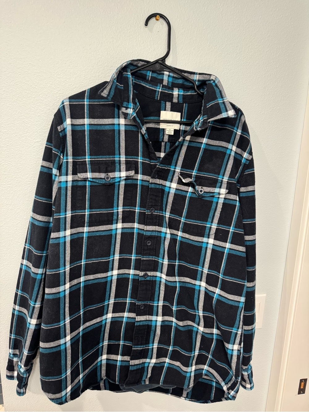 American Eagle Flannel, XL Tall, Black&White& blue